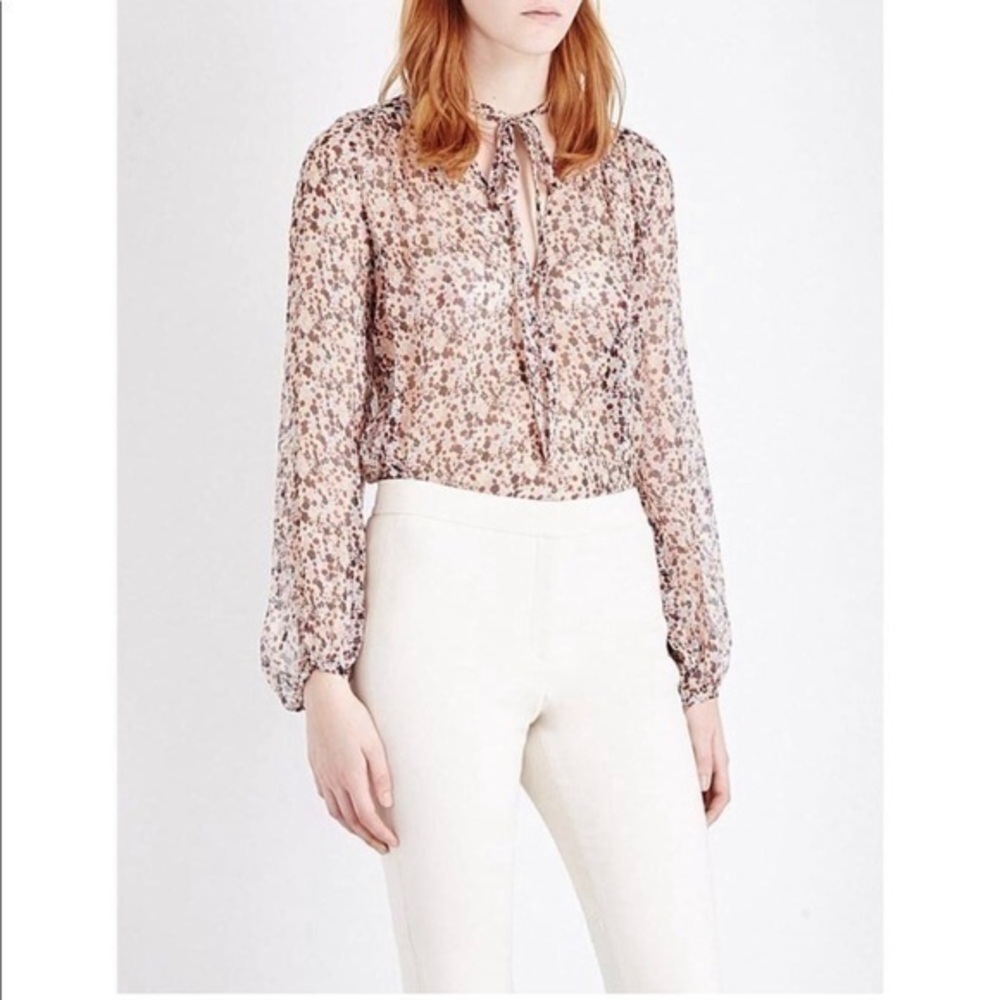 Theory Bernetta Silk Floral-print Blouse S